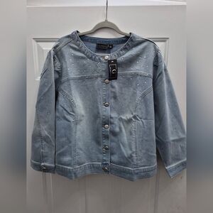 G by Giuliana dark blue denim jacket with rhinestone embellishments